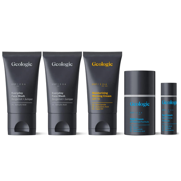 Geologie Skincare Hero Set | 5-Piece Kit Includes 2 Face Washes, SPF15 Moisturizer, Retinol Cream & Vitamin C Serum | Daily Routine for Clear, Healthy Skin for Men and Women | Lasts 3 Months Trendikart – Shop Trending Products Online in Pakistan