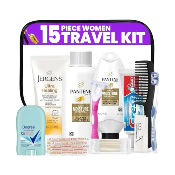 Trektote Travel Toiletry Kit For Women – 15 Piece Set – Featuring Top Trusted Brand Toiletries, TSA Compliant Travel Essentials, Includes Shampoo And Conditioner, Lotion, Toiletry Bag & More Trendikart – Shop Trending Products Online in Pakistan