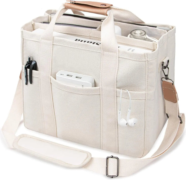Canvas Tote Bag with Multi-Pocket for Women Large Crossbody Shoulder Handbag Everything Tote Bag with Compartments Trendikart – Shop Trending Products Online in Pakistan