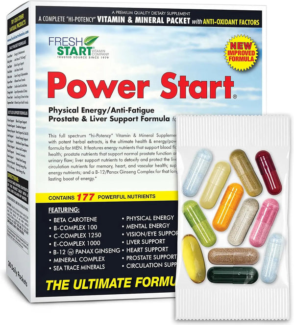 Power Start Complete Daily Vitamin Pack | Men's Health Support, 10X Energy & Stamina Booster | Vitamin A, B, C, D, E, B12, Minerals, Tribulus, Maca, Epimedium, Tongkat Ali (30 Packets) Trendikart – Shop Trending Products Online in Pakistan