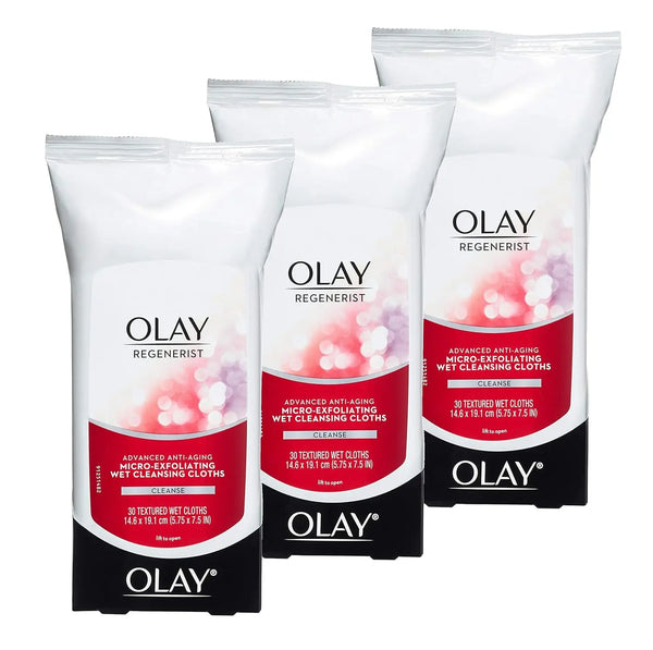 Olay Makeup Remover Wipes, Regenerist Micro-Exfoliating Wet Cleansing Cloths, Facial Cleanser for Women - Exfoliates, Refreshes, Smooths Texture, Travel Approved, 30 ct - 3 Pack Trendikart – Shop Trending Products Online in Pakistan