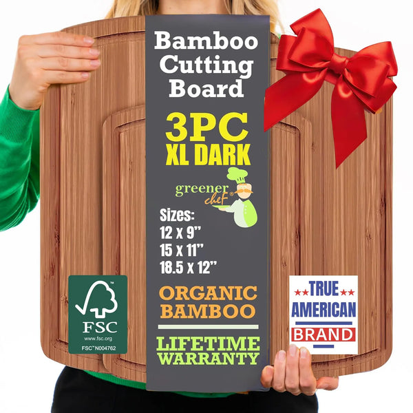 Organic Bamboo Cutting Boards for Kitchen Set of 3 with Lifetime Replacements – Premium Extra Large Wood Chopping Boards with Juice Grooves for Carving & Serving, Non-Toxic & Durable by Greener Chef Trendikart – Shop Trending Products Online in Pakistan