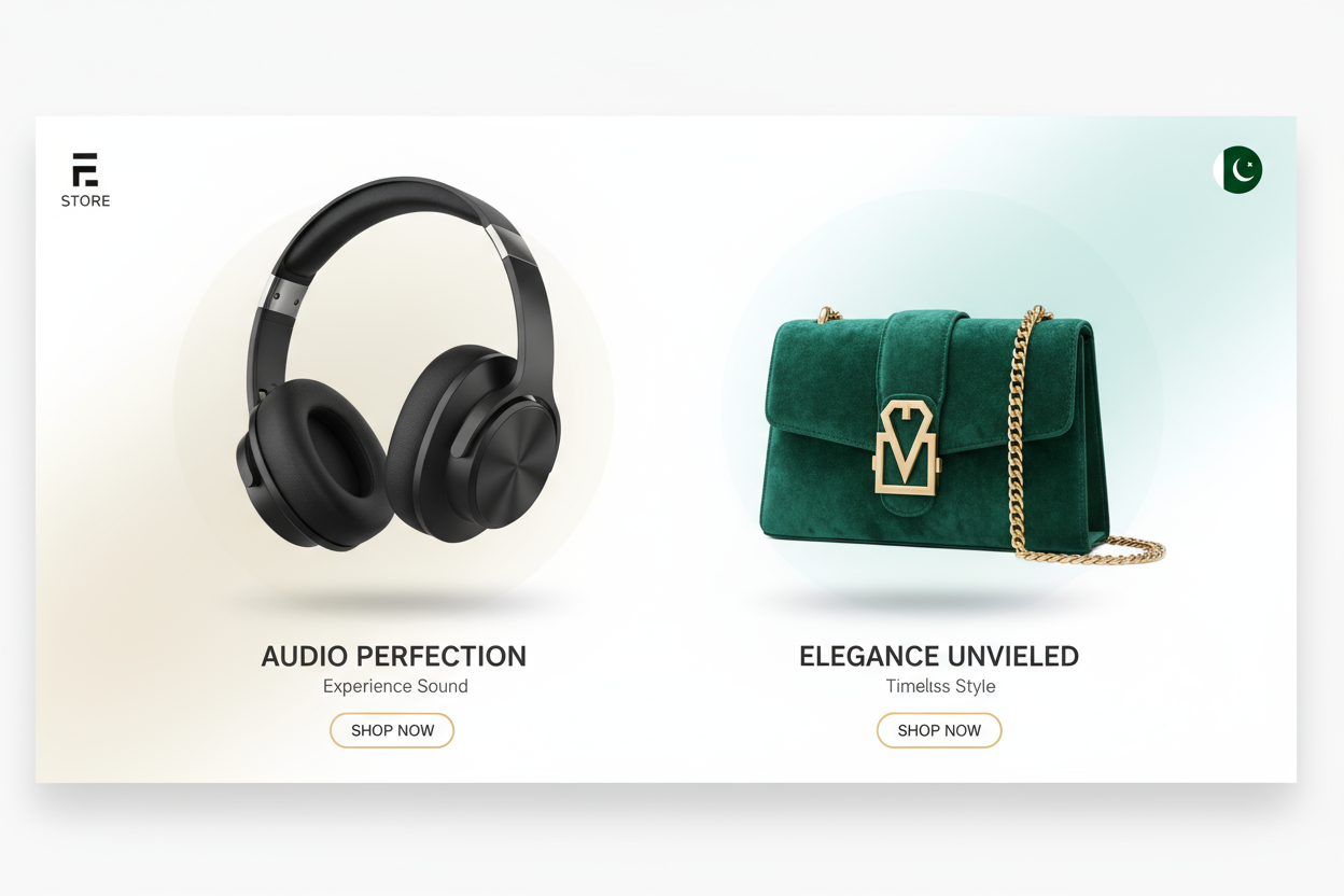 I need to design a slider image for my store's homepage and put two products inside it. Their size should be big enough. I have created a slider image for this.