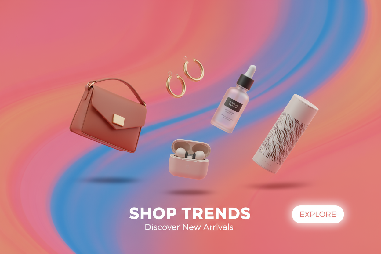 🎨 Style choice — which do you prefer?
a) Minimal flat illustration style (clean icons & soft colors)
b) Realistic photo style (product + lifestyle imagery)
c) 3D modern icons (premium tech-look)

🌈 Color tone — which best fits your brand?
a) White & beige (luxury / lifestyle)
b) Light gray & blue (tech / modern)
c) Pink & nude (fashion / beauty)
d) Custom (you tell me your brand colors)

🛒 Brand type — your store focuses on?
a) Fashion & Lifestyle
b) Beauty / Skincare
c) General Products